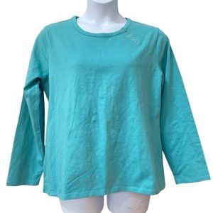 Denim & Co Brand Turquoise Aqua Blue Long Sleeve Shirt Womens Size XL